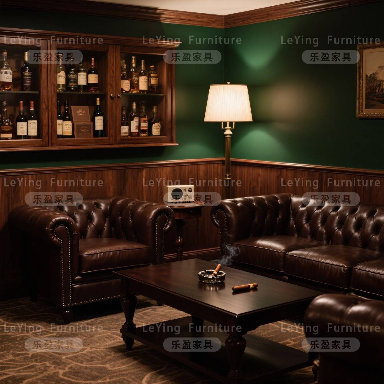 需定制雪茄吧沙发美式私人会所复古威士忌酒吧桌椅老钱风单双人座