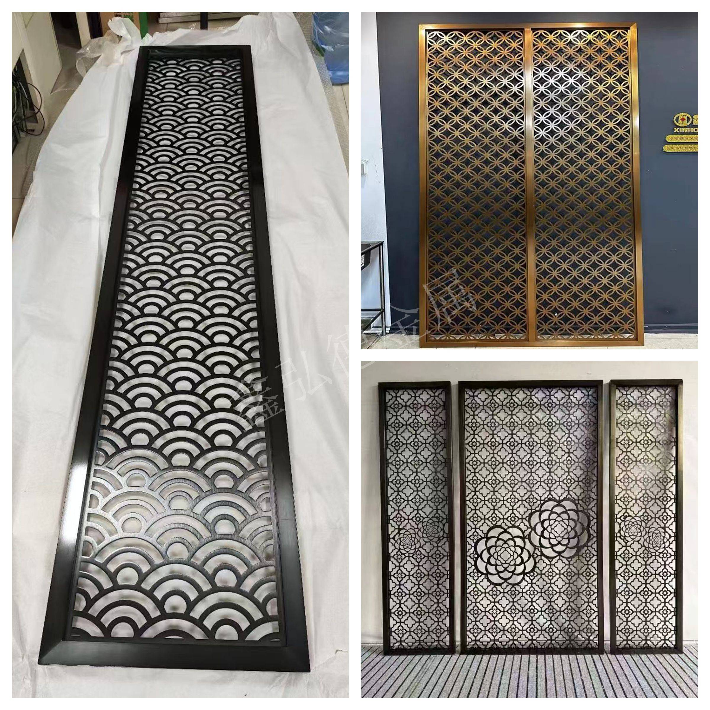 不锈钢屏风镂空隔断雕花酒店别墅金属格栅新中式入户玄关钛合金定