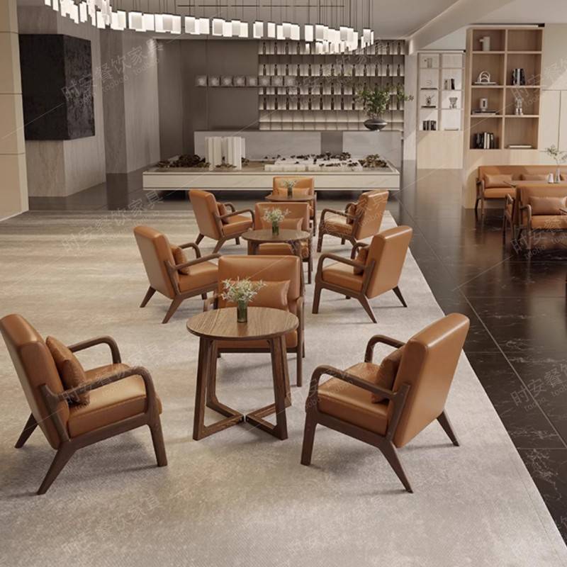 需定制复古咖啡厅甜品奶茶店桌椅组合油蜡皮沙发民宿酒吧茶楼休闲