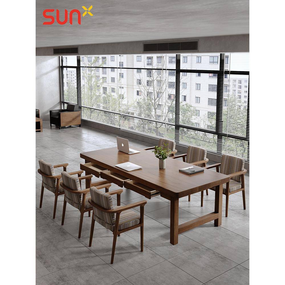 需定制实木客厅办公会议桌长桌带抽屉收纳学习书桌写字台式电脑桌