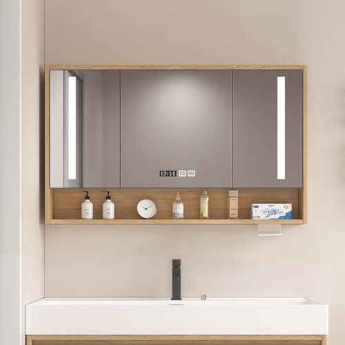 需定制原木色定制大尺寸浴室单独智能镜柜挂墙式卫生间梳妆镜子带