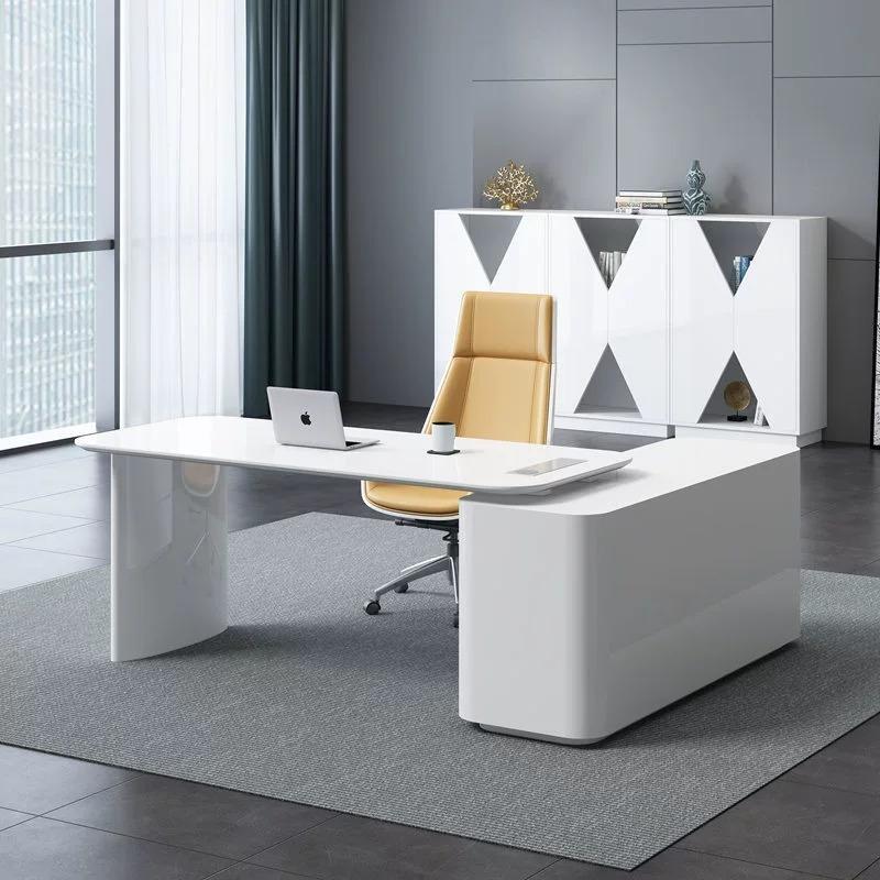 需定制白色烤漆老板桌现代大班台主管桌时尚简约办公家俱单人经理