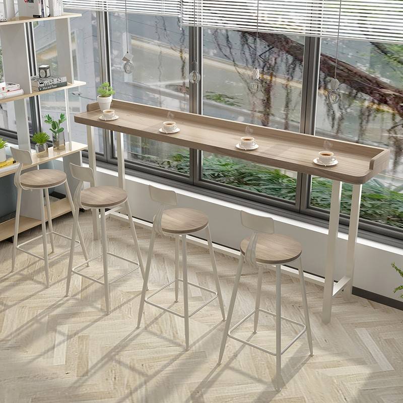 需定制北欧实木吧台带挡边防掉物阳台长条高脚桌落地窗休闲吧台桌