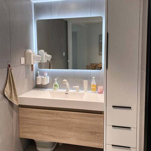 需定制浴室柜组定制落地边柜墙角柜岩板台面陶瓷一体洗手台实木吊