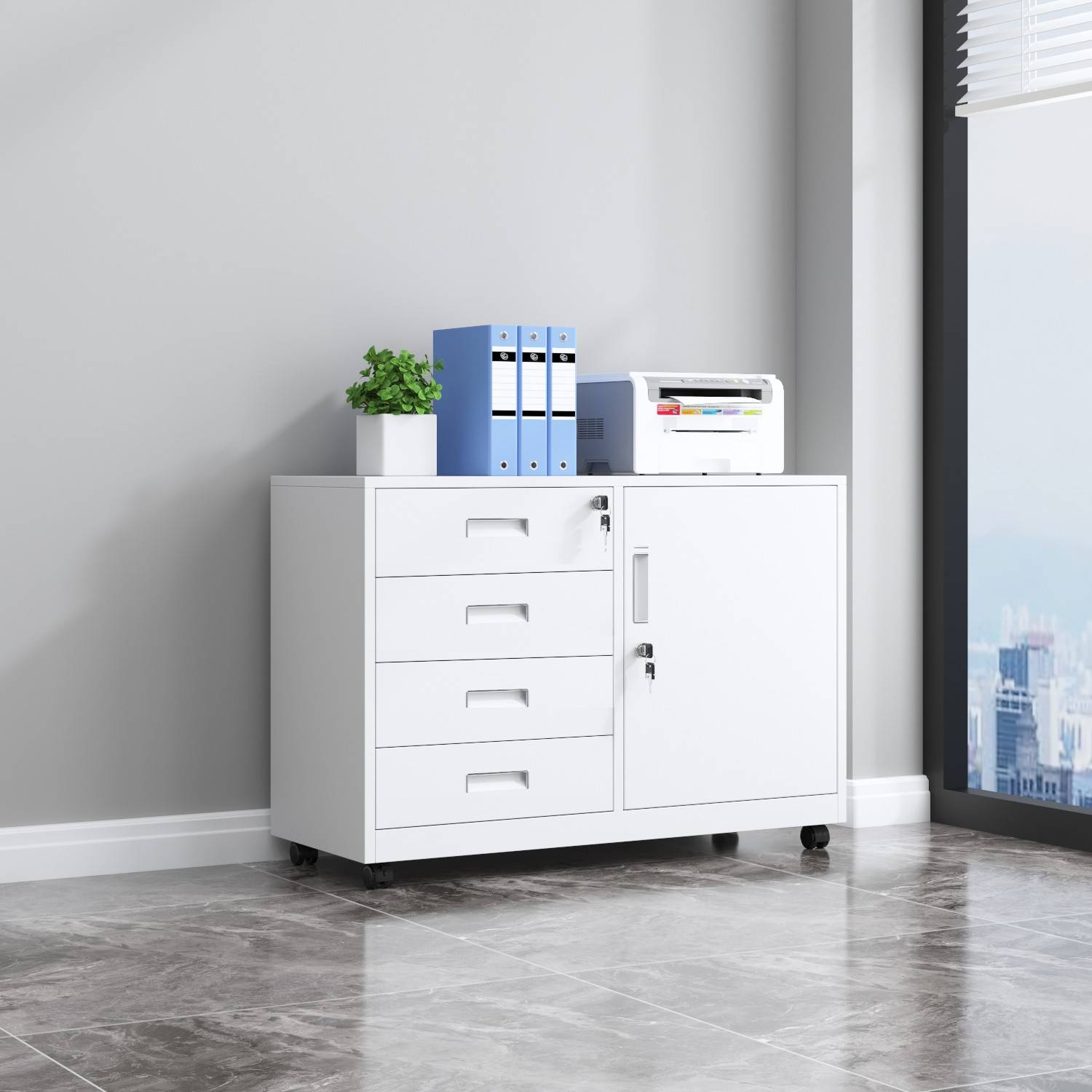 需定制定做矮柜铁皮办公密码文件柜印表机抽屉带锁储物带轮活动柜