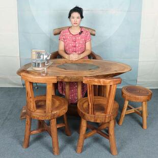 香樟木茶桌椅组合阳台家用实木茶台烧水壶一体田园小型小茶台客厅