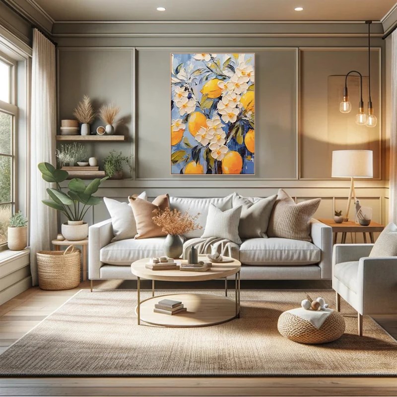 大芬村手绘油画立体肌理水果柠檬花卉客厅装饰画玄关走廊餐厅挂画图片