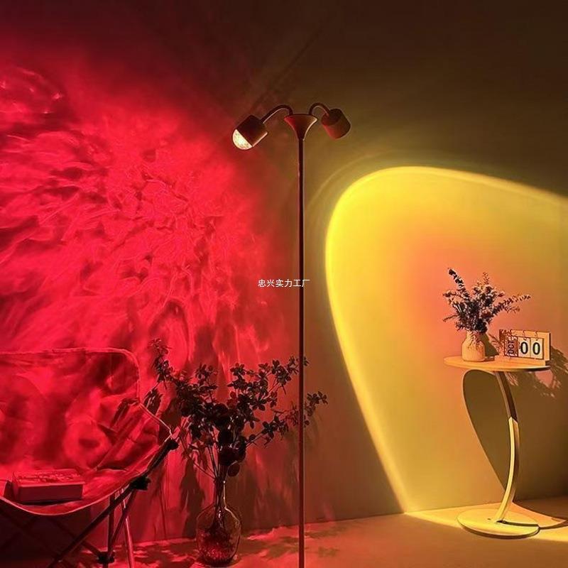 水波纹氛围灯网红主播背景灯直播落地灯双头氛围拍照夕阳日落灯