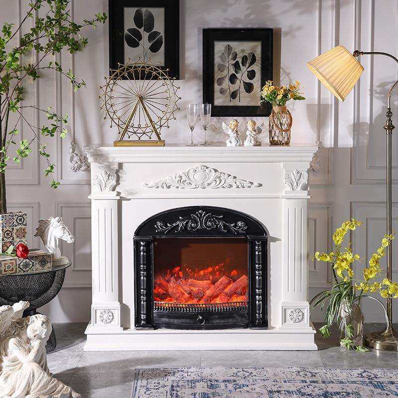 法式复古白色壁炉柜仿真火客厅取暖壁炉别墅轻奢实木雕花装饰柜