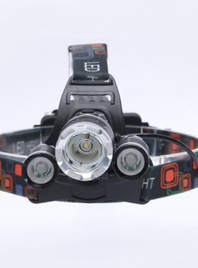 跨境大功率三头T6强光充电户外野营3LED防水飞机灯头灯厂家供应