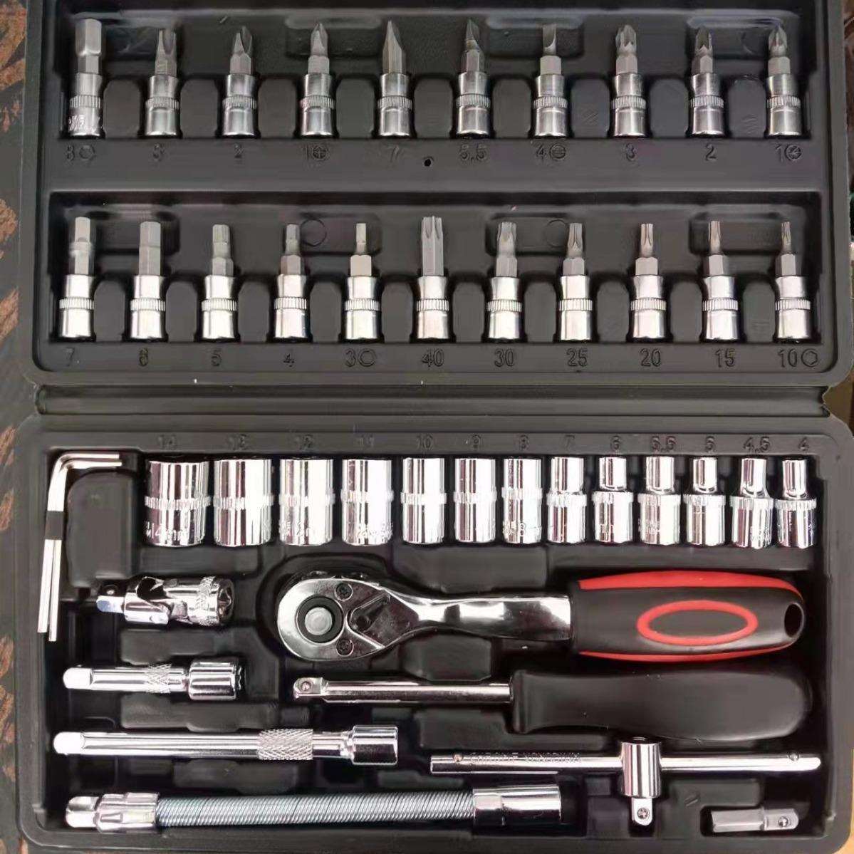 46件套筒组合工具72齿扳手家用小飞手动扳手套装 汽修汽保组套