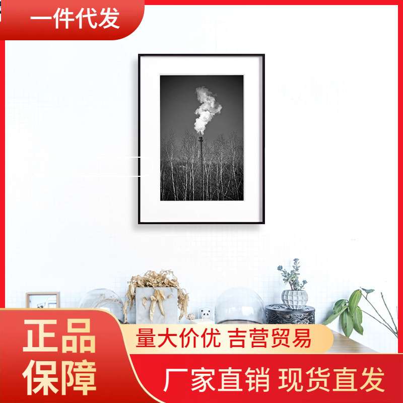 V45O金属画框定 制 艺术微喷照片 卡纸装裱 黑色拉丝窄边轻奢挂墙