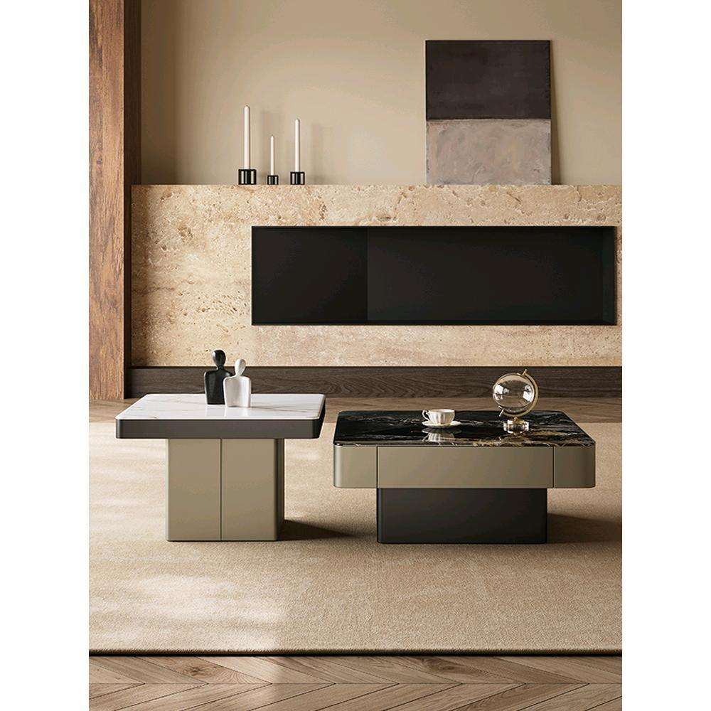 意式轻奢客厅小茶几家用大小方形茶几组合超晶石设计师艺术