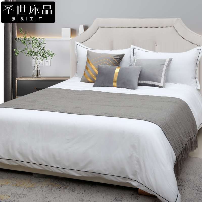 现代简约黑白灰高端展厅样板间床上用品售楼部软装摆展样板房床品