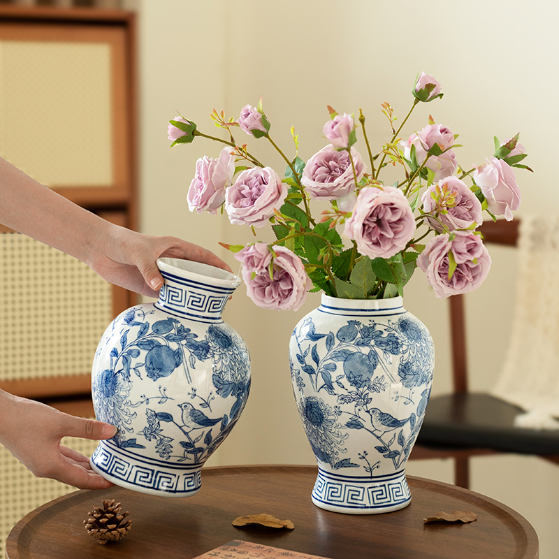 复古风陶瓷花瓶高l级感中式青花瓷器客厅插花干花鲜花玄关装饰摆