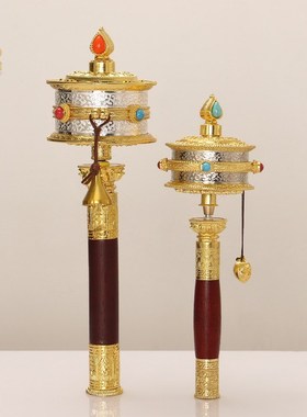 西藏民族风手摇转转轮内置六字真言经卷藏族手持随身转金筒转运轮