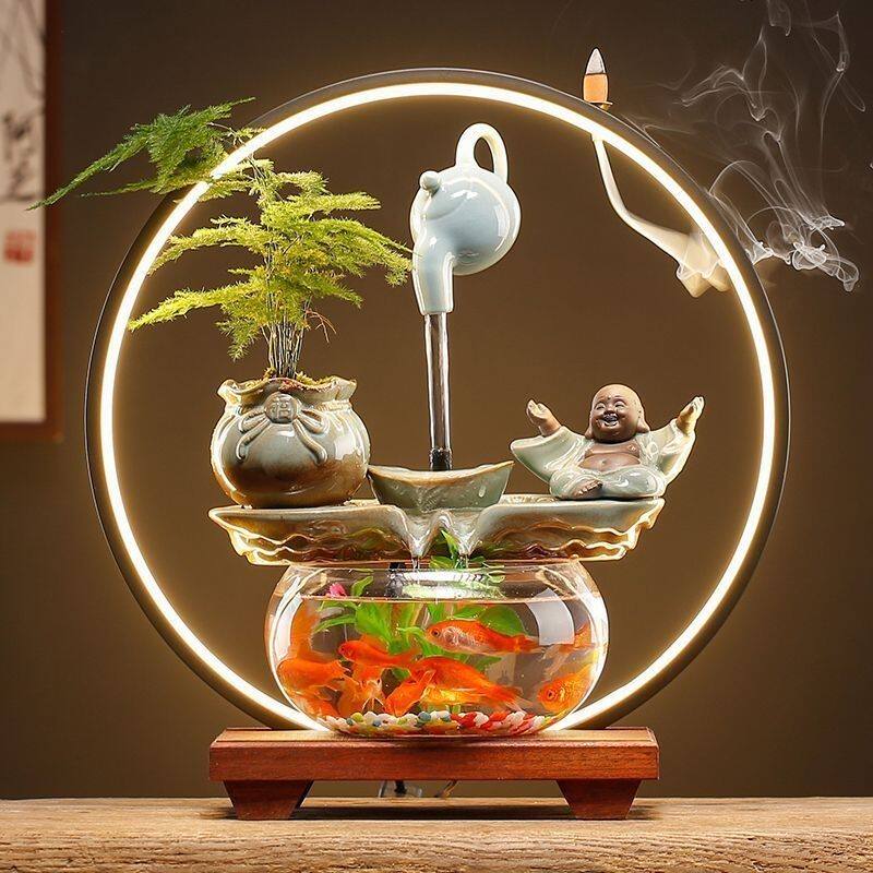 创意流水悬壶圆形鱼缸客