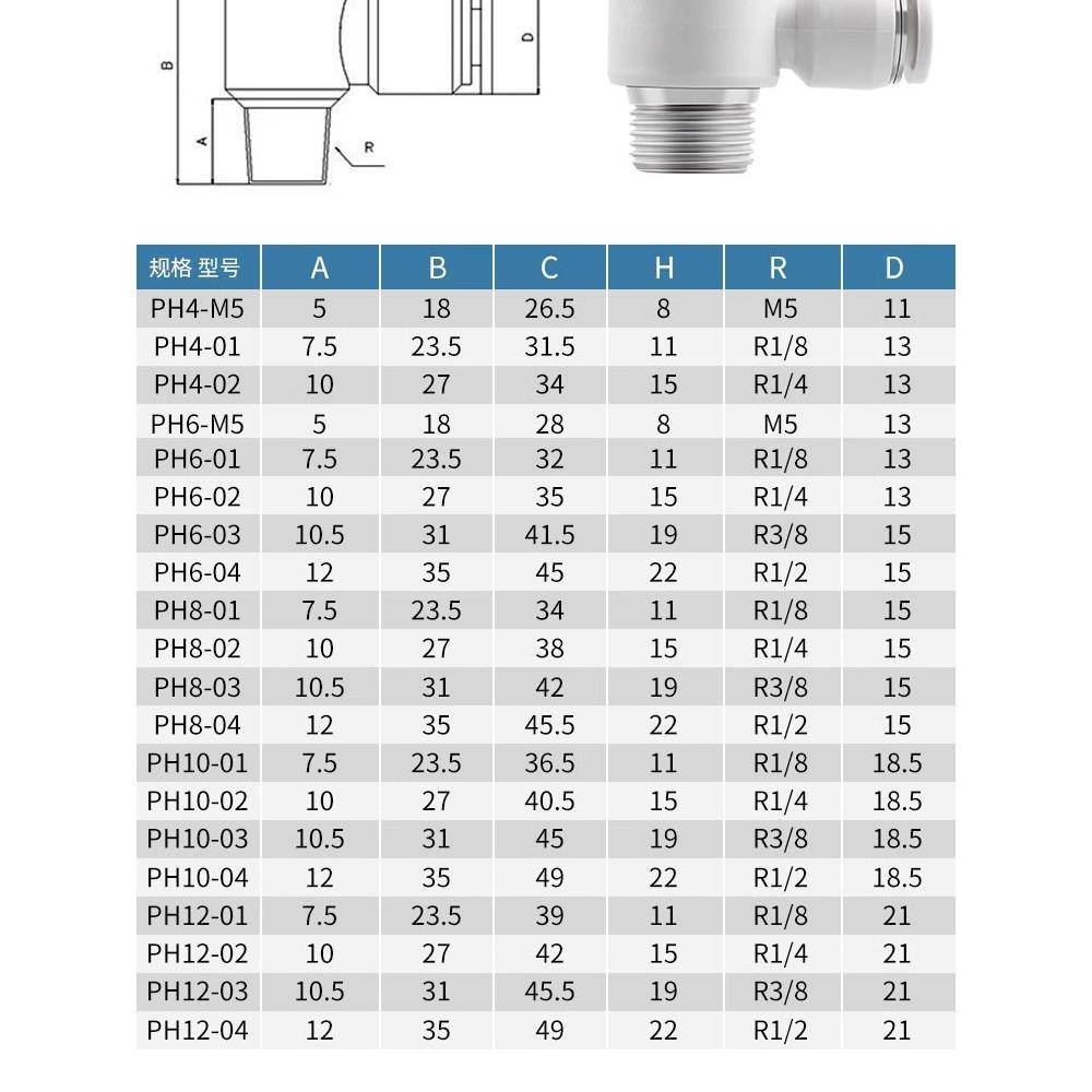 亚德客型气动接头快插气管外六角弯头PH4-M5/6-01/8-02/10-3/12-4