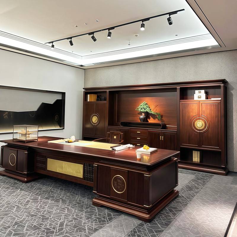 需定制新中式实木办公桌老板桌简约现代乌金木总裁桌大气总经理大