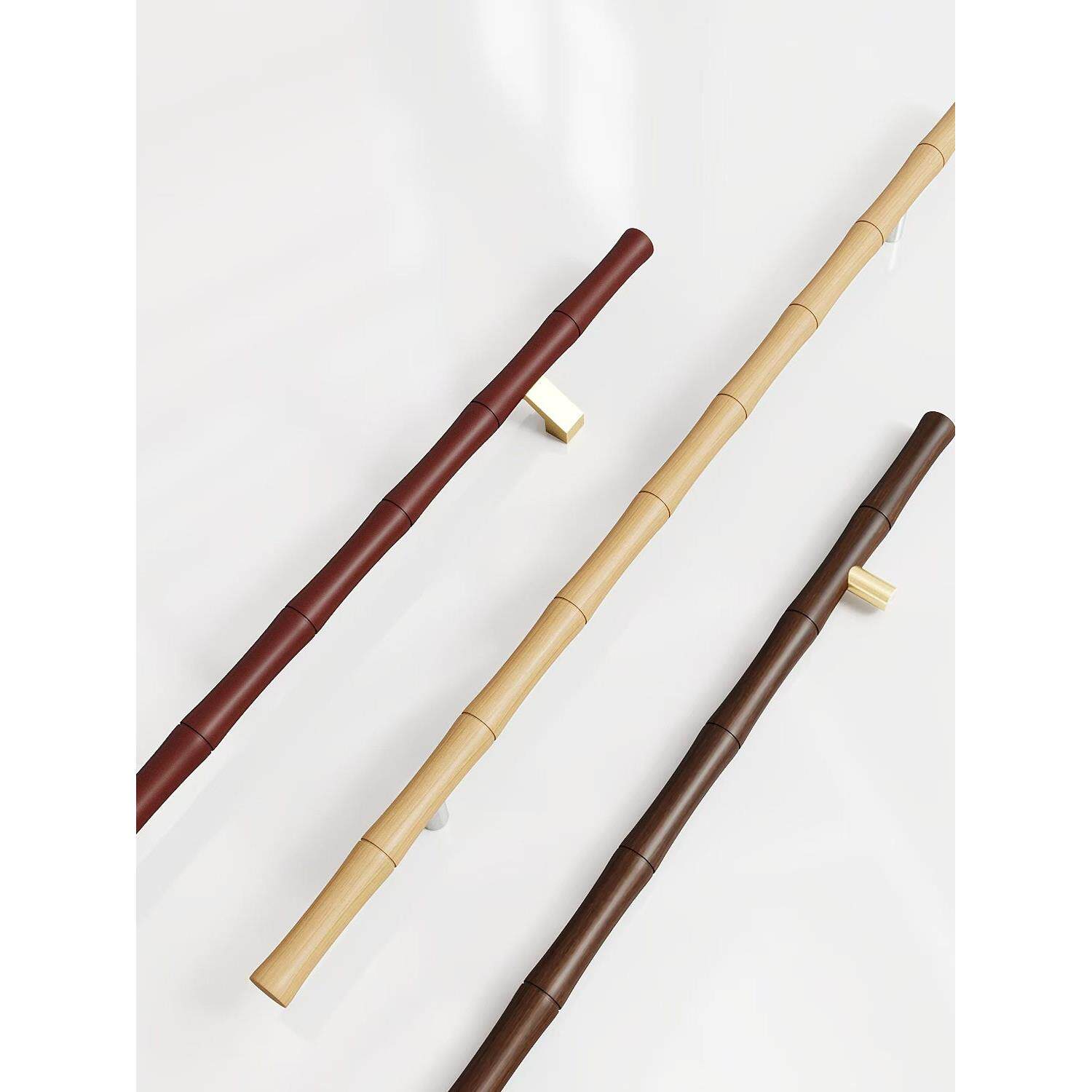 竹风格无框玻璃门把手木制Normcore木色店面店实木门把手定制