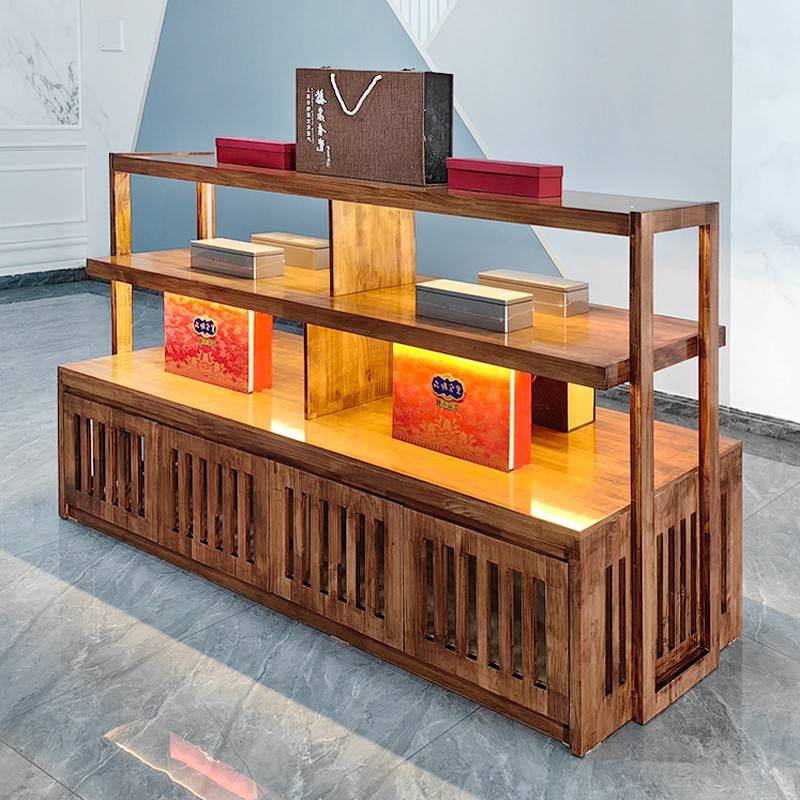 需定制复古茶叶展示柜喝茶品茶棋牌室中岛柜茶馆货架养生馆产品陈