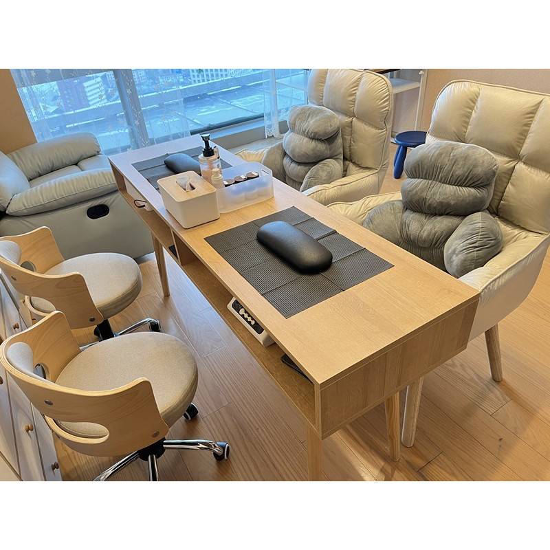 需定制原木色美甲桌日式特价经济款网红款单人桌双人桌美甲店桌椅