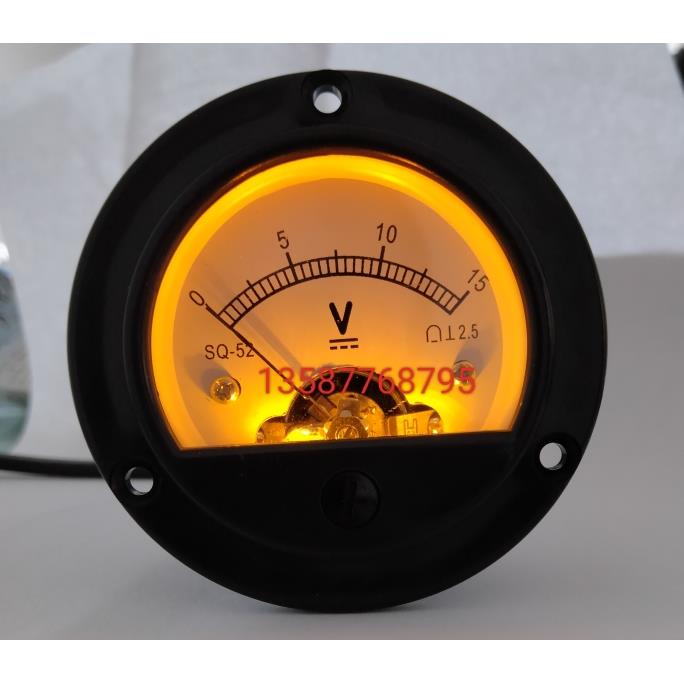 SQ-52指针式圆形直流电压15V，带背景灯直流电压表DC15V65mmx50mm