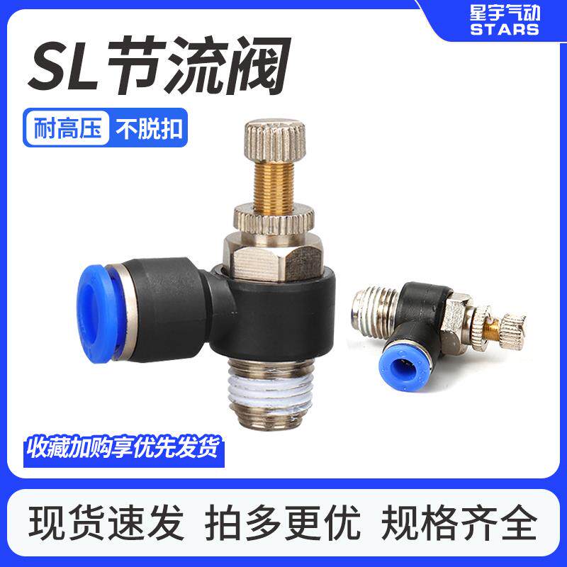 接头气管快速插调速开关节流阀气动可调气缸调速阀SL4/6/8/10/12