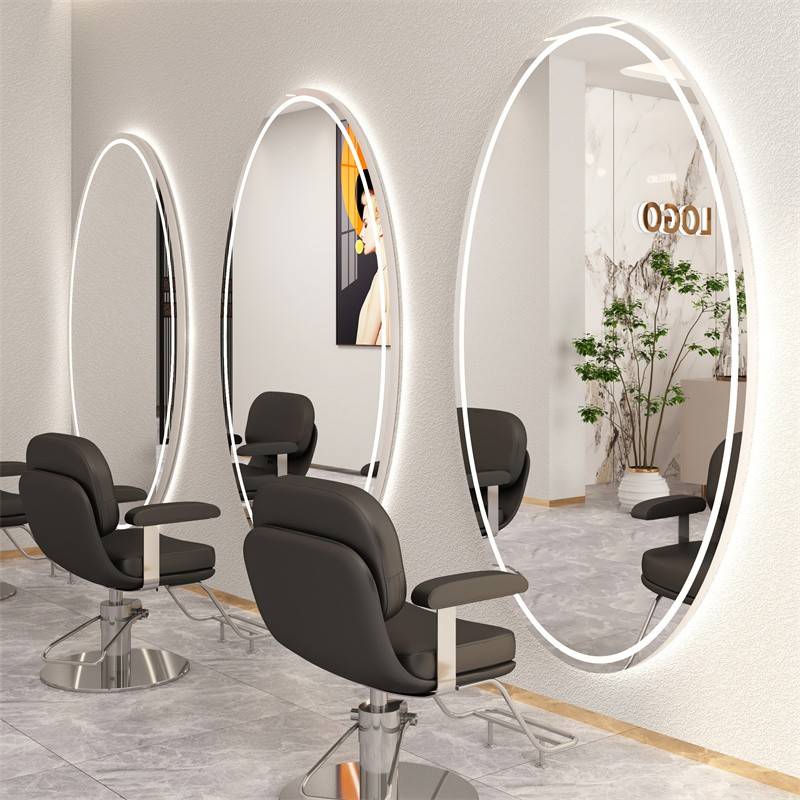 需定制网红潮店美发店镜台发廊专用简约挂墙剪发镜鹅蛋圆双面理发
