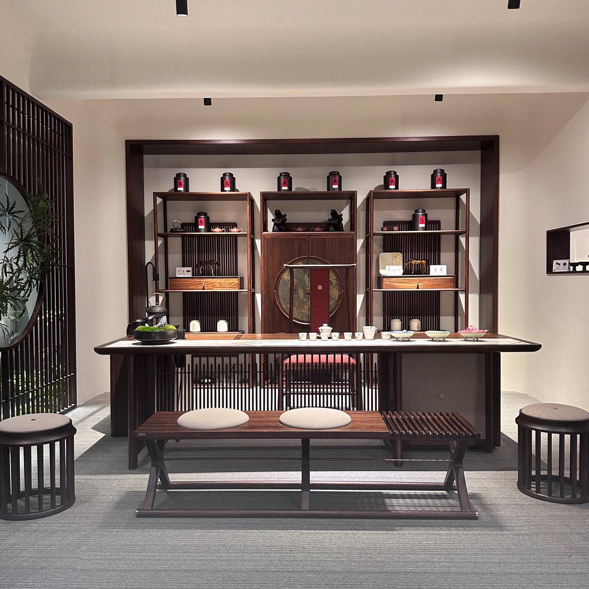 需定制新中式茶桌宋氏美学实木茶台黑胡桃木岩板泡茶桌简约现代办