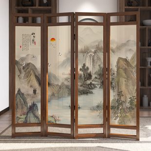 实木屏风玄关隔断装 中式 饰客厅卧室酒店办公山水移动折叠靠山屏风