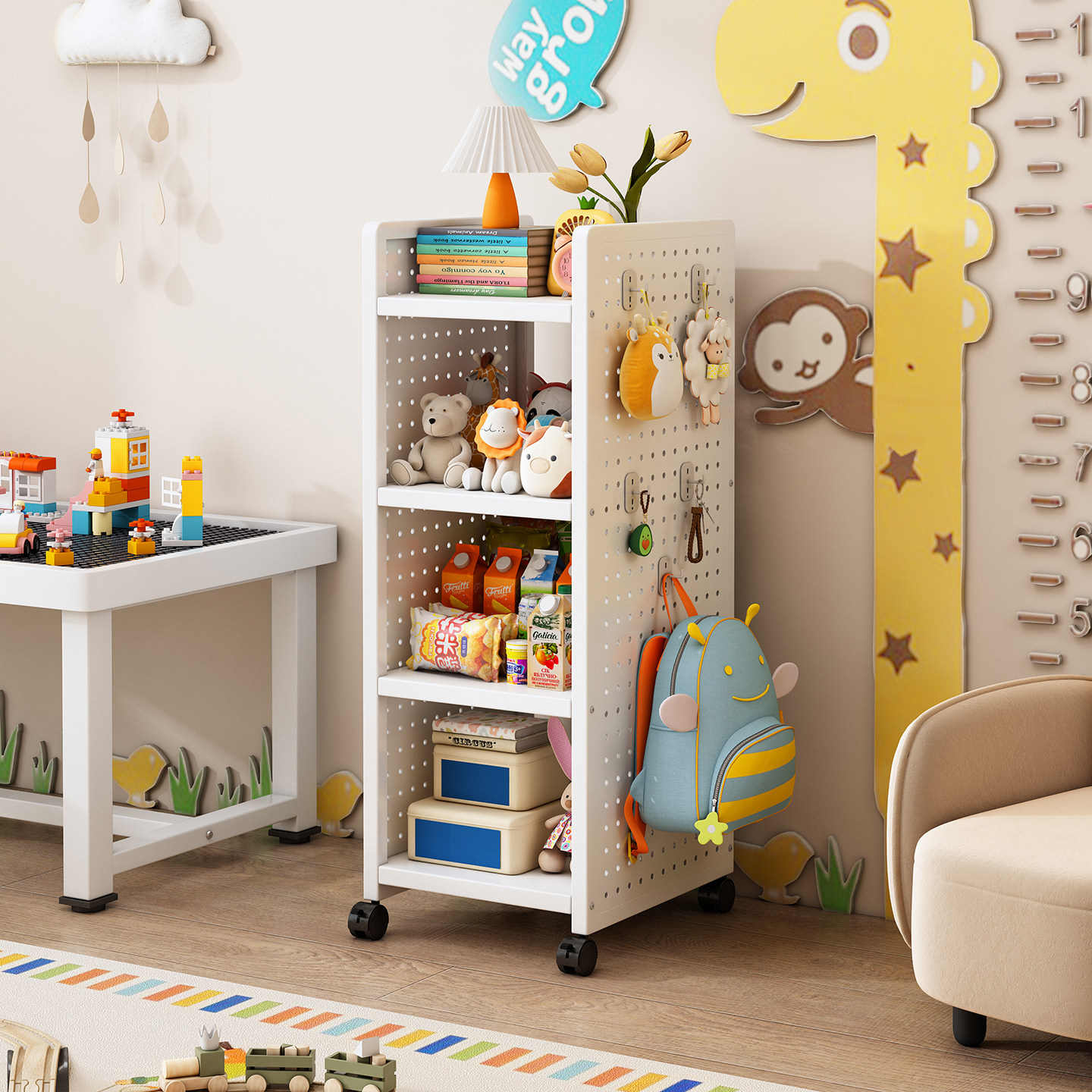 儿童置物架多功能可移动小推车家用客厅多层落地零食玩具收纳架子,收纳整理,整理架/置物架/收纳架,淘宝优惠券,粉丝福利购,淘宝优惠卷
