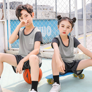 儿童套装夏季薄款男童短袖t恤运动短裤女童网眼速干衣中大童夏装