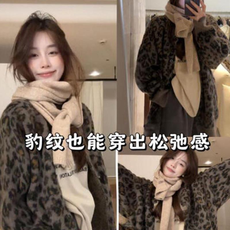 复古豹纹针织开衫女秋冬新款设计感小众宽松显瘦百搭毛衣外套上衣