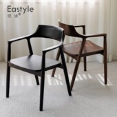 简约黑色实木餐椅总统椅广岛椅中古侘寂风餐厅洽谈椅休闲靠背椅子