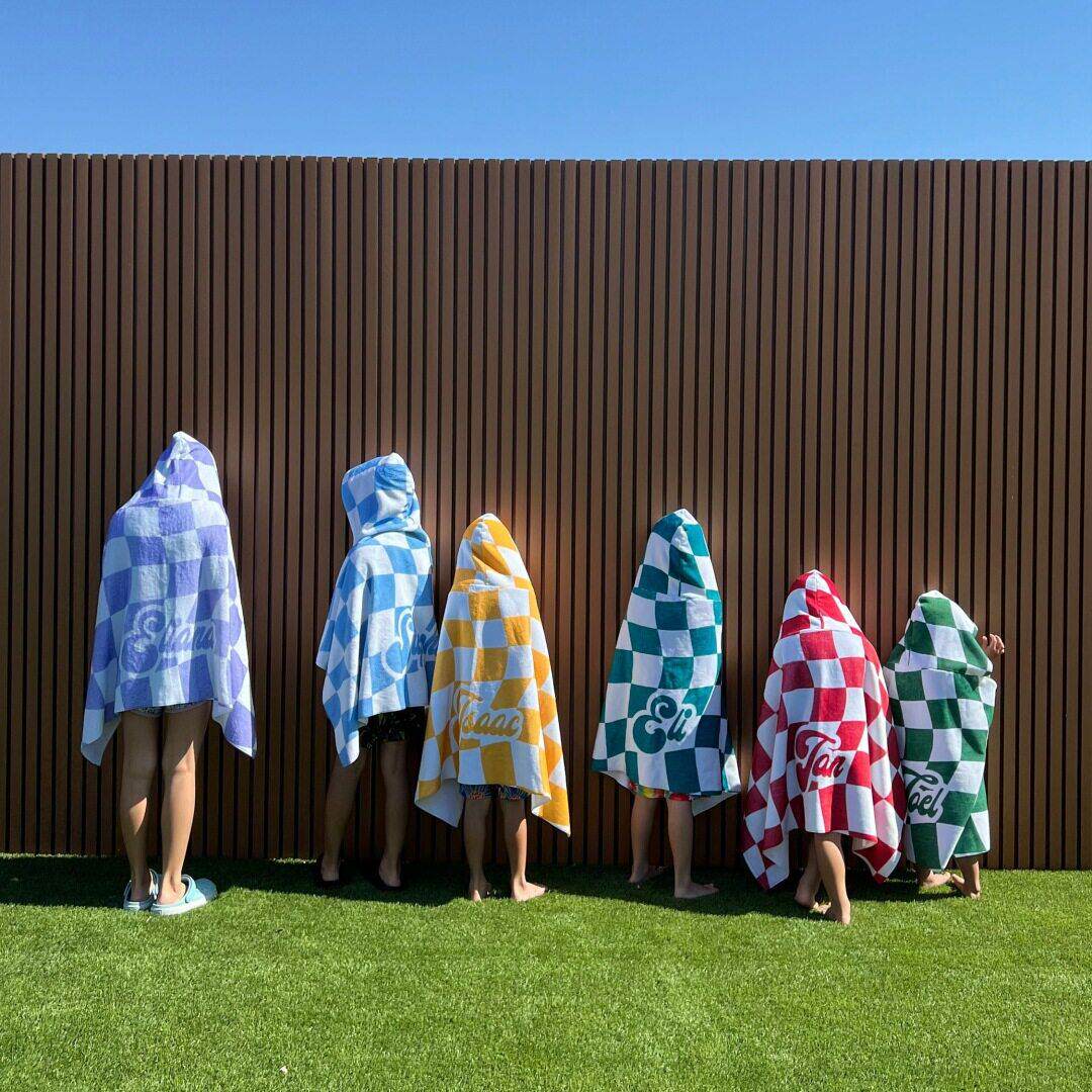 连帽浴袍定 制英文名字浴巾斗篷沙滩巾超细纤维速干 干加厚游泳毛