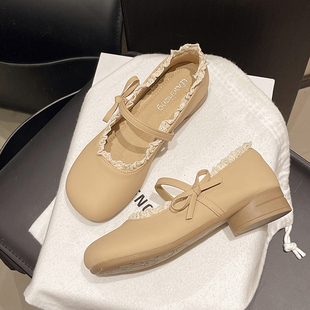 女春夏季 学院风浅口单鞋 复古玛丽珍鞋 新款 一字带仙女风豆豆鞋 瓢鞋