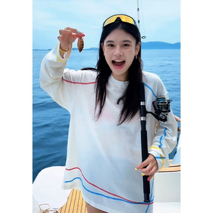 彩色冰丝防晒罩衫 t恤三针五线速干上衣 女慵懒风夏季 轻薄透气长袖