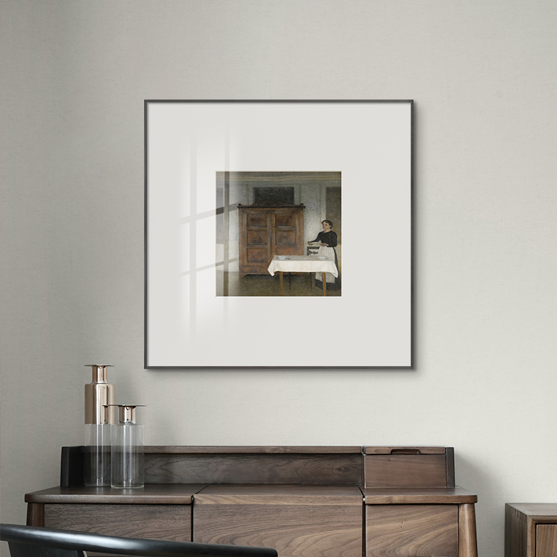 黑白风景餐厅装饰挂画油画 金属框卡纸艺术客厅装饰画样板间抽象图片