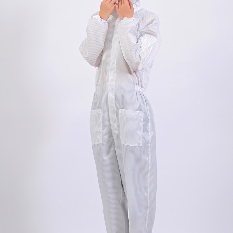 防静电连体服无尘服带帽檐静电衣连体连帽带口袋静电衣防护喷涂服