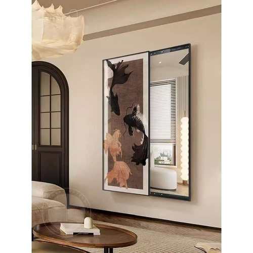 壁画遮挡镜全身挂画中穿衣镜镜子推拉装饰画隐形覆古古风玄关卧室