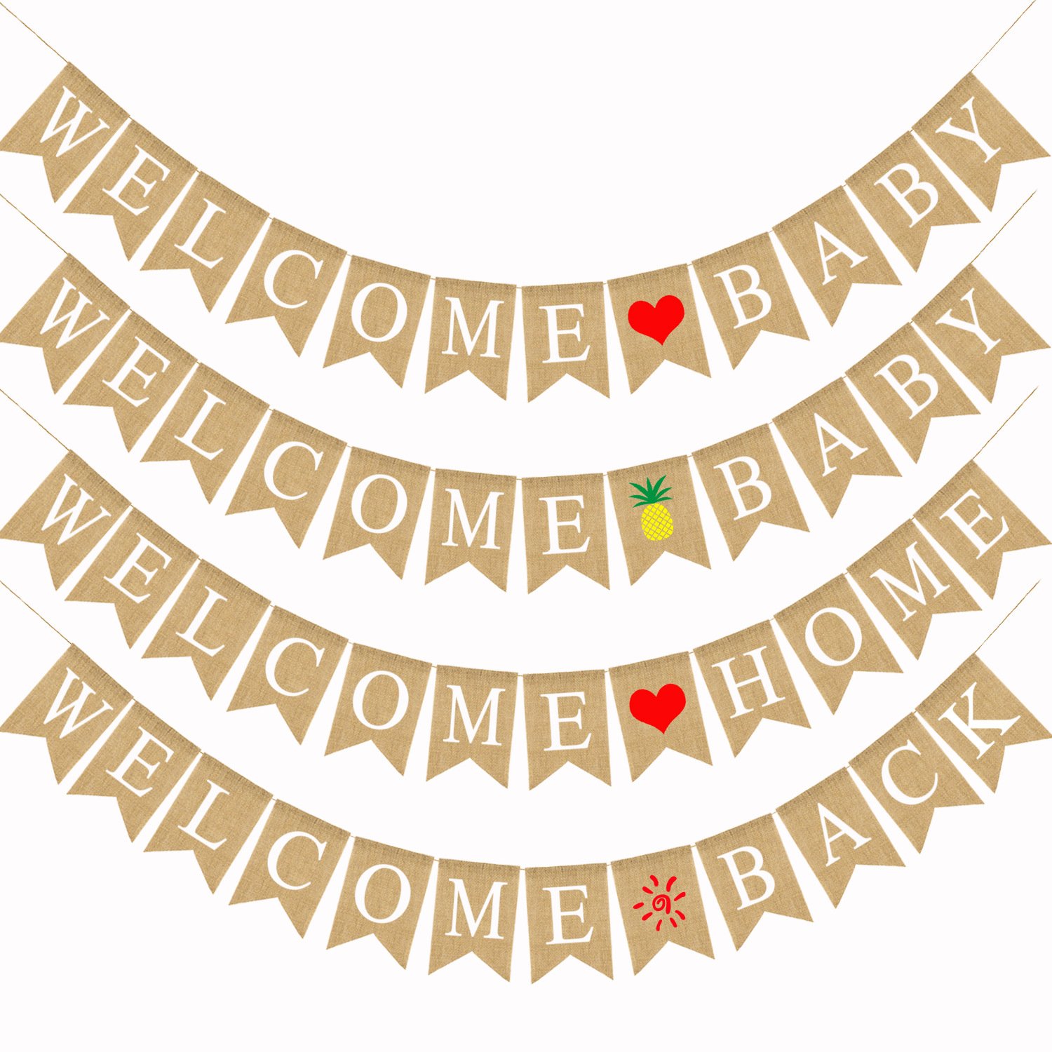厂家直供 welcome home baby装饰拉旗 菠萝彩旗 麻布燕尾旗