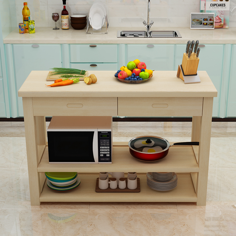 定制实木厨房切菜桌家用客厅卧室储物桌厨房操作台小户型实木桌子