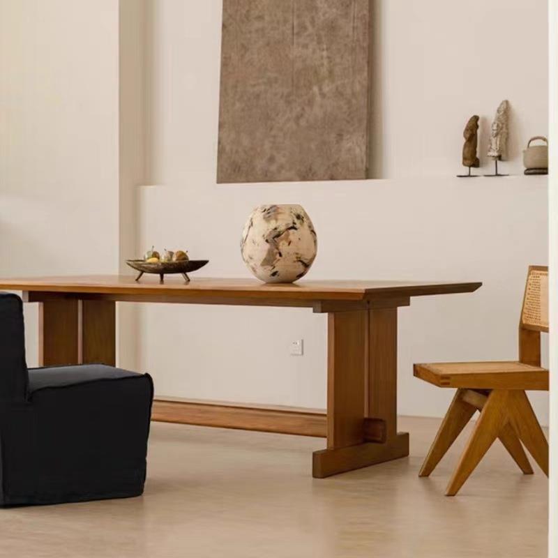 中古风胡桃木餐桌书桌两用现代简约实木办公桌长桌原木客厅工作台