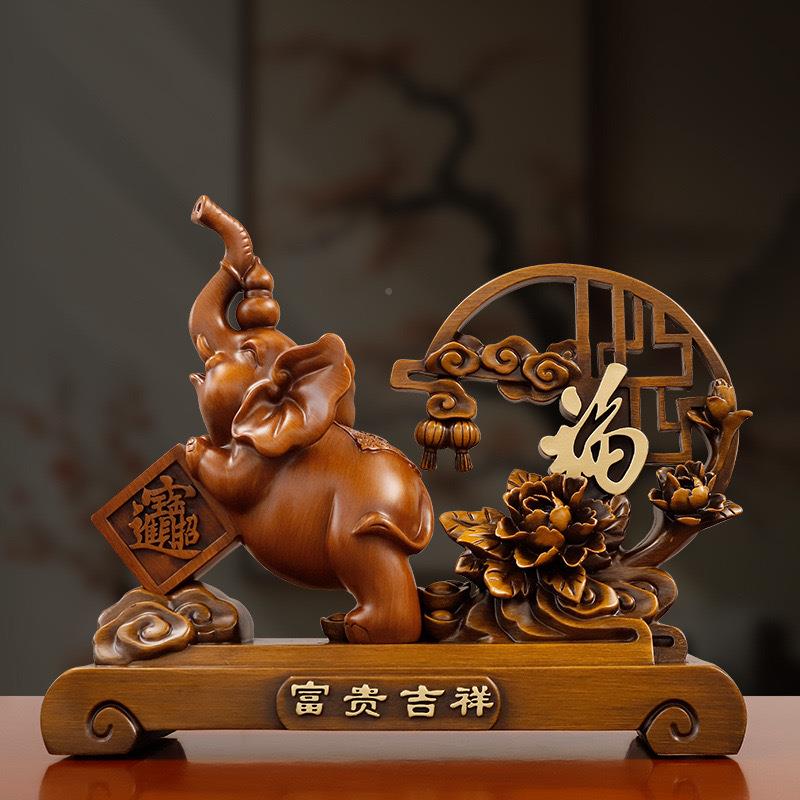 富吉祥大象摆件创意客招财中视式厅电贵柜玄关办公桌K77310装饰摆