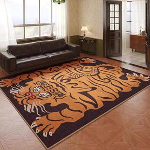 中古老虎民族风地毯客厅2025新款藏毯黑色复古沙发茶几毯免洗可擦