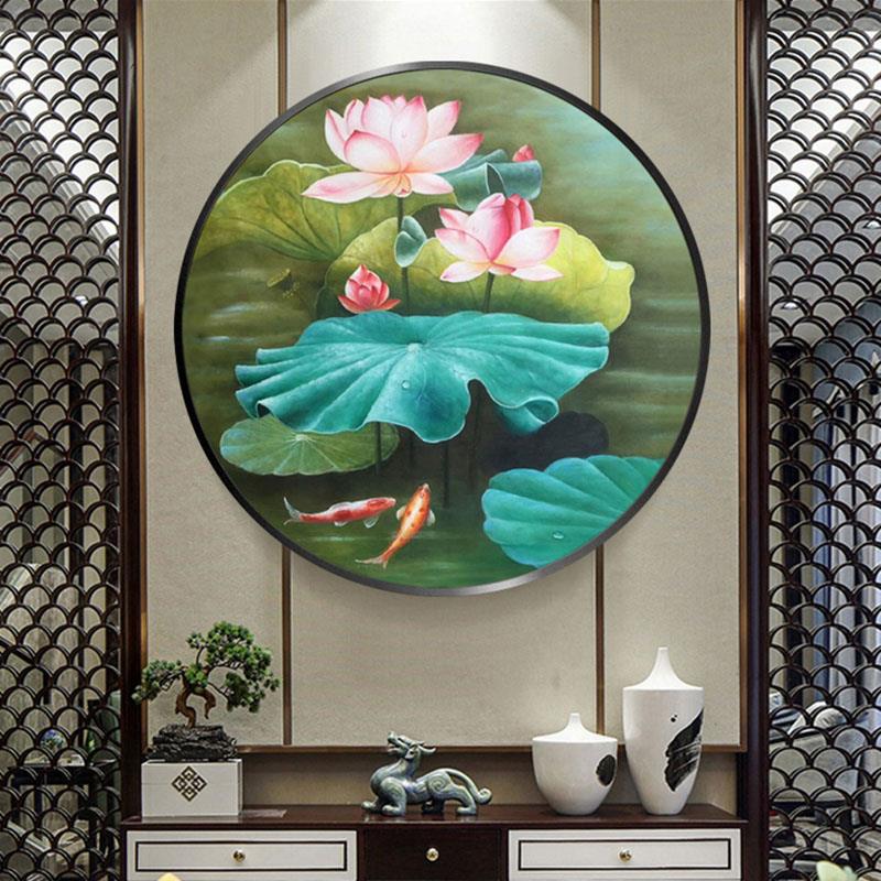 2024年新款钻石画贴画5D满钻荷花鱼图卧室客厅砖石水晶十字绣2023