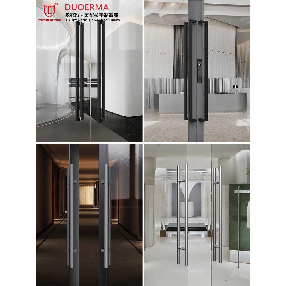 黑色烤漆有框玻璃大门方管侧装加厚不锈钢拉手灰色氟碳漆木门把手