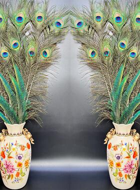 进口孔雀羽毛尾巴大眼睛石榴陶瓷花瓶，家居客厅装饰，吸引财富和