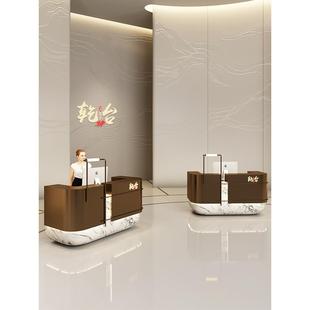 公司前台接待吧台大理石异形服务台彩绘收银柜台简约现代定制